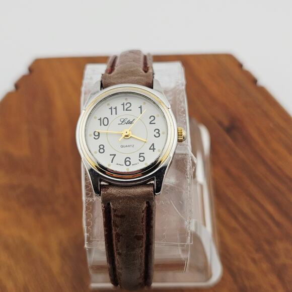 LTD Women's Two Tone Quartz Watch Brown Leather Band Simple Casual Everyday - Picture 1 of 7